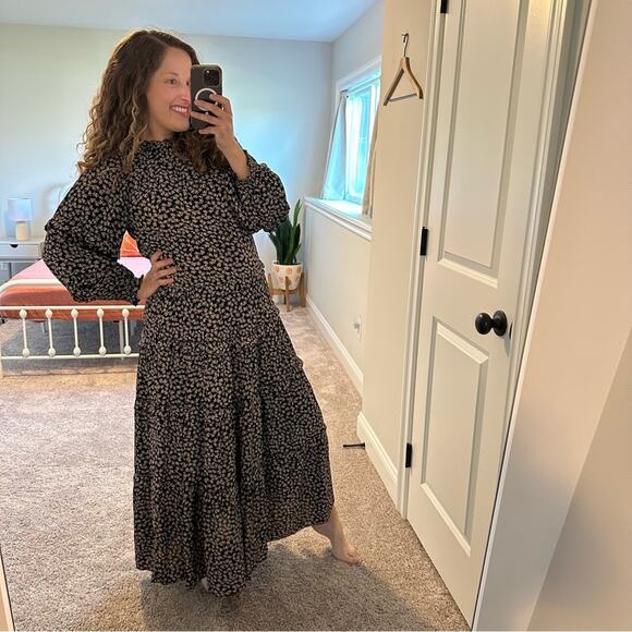 THE GREAT. Black Tan Floral Tiered Long Sleeve Maxi Dress 1 Small - Picture 7 of 16